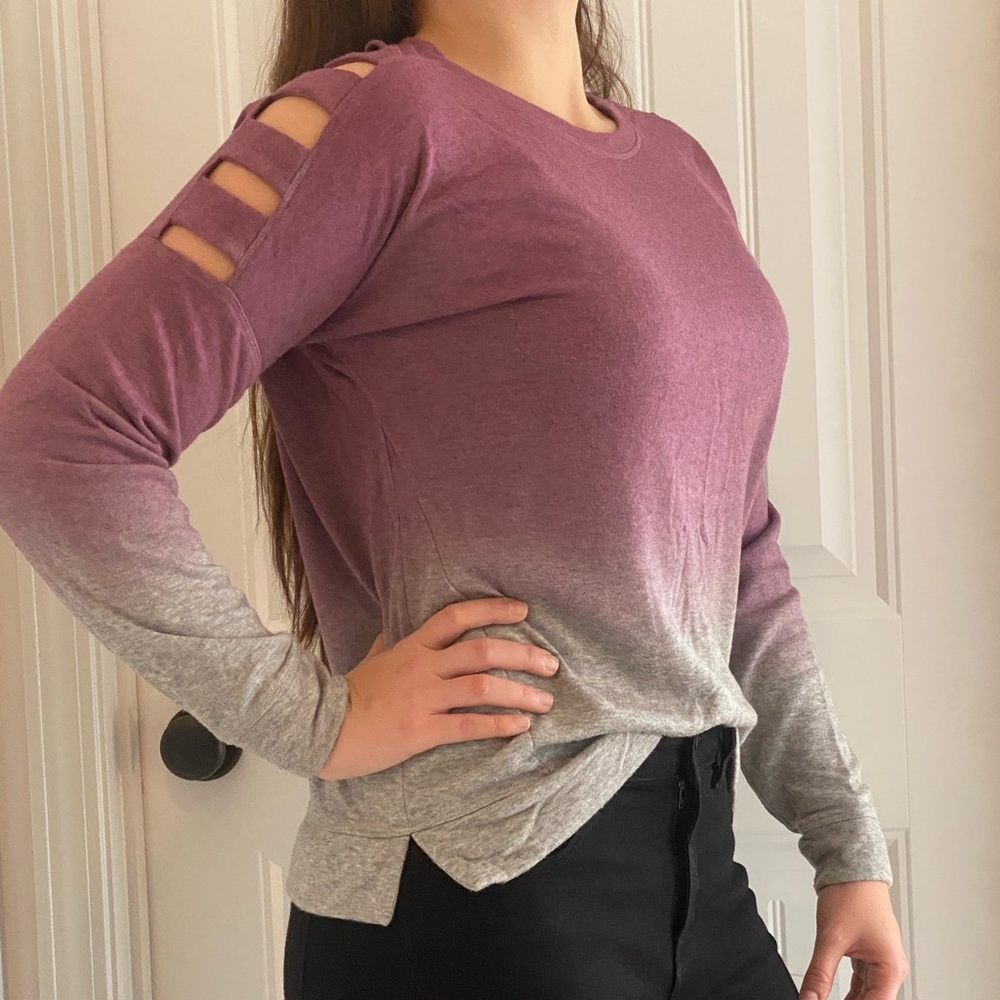 MAURICES - Ombré purple & grey long sleeve crew neck sweater with cutout detail